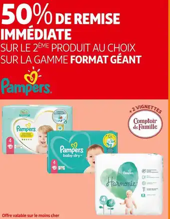 Pampers 50% de remise immédiate sur le 2ème produit au choix sur la gamme format géant pampers