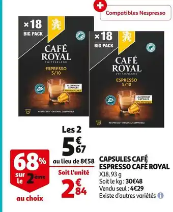 Auchan Supermarché Café royal capsules café espresso offre