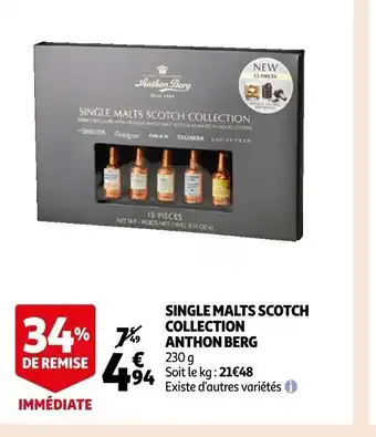 Auchan Single Malts Scotch collection Anthon Berg offre