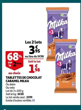 Auchan Tablettes de Chocolat Caramel Milka offre