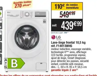 Cora x Carrefour LG Lave-Linge Frontal 10,5kg offre