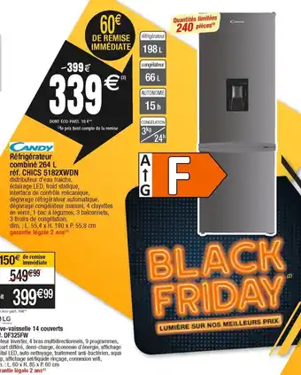 Cora x Carrefour Candy Réfrigérateur combiné 264L offre