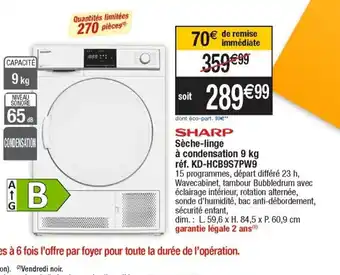 Cora x Carrefour Sharp Seche-lInge a Condensation 6kg offre