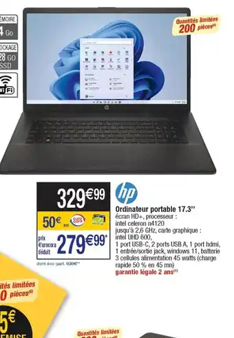 Cora x Carrefour Hp Ordinateur Portable 17.3 offre