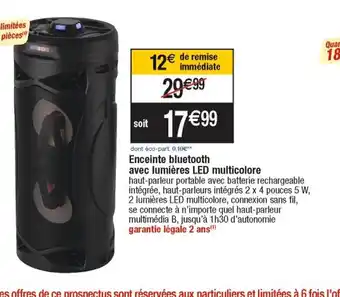 Cora x Carrefour Enceinte Bluetooth Avec Lumieres LED Multicolore offre