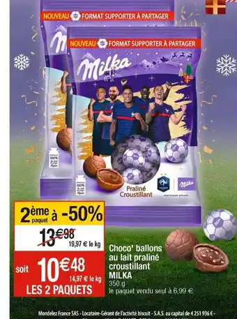 Cora x Carrefour Choco Ballons Au Lait Praline Croustillant Milka offre