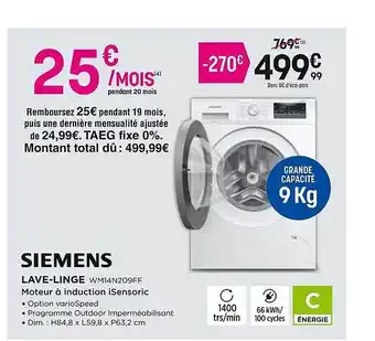 Pulsat Lave-linge siemens offre