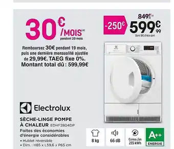 Pulsat Sèche-linge pompe à chaleur electrolux offre
