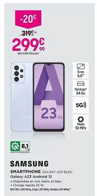 Pulsat Smartphone samsung galaxy a23 bleu, samsung galaxy a23 android 12 offre