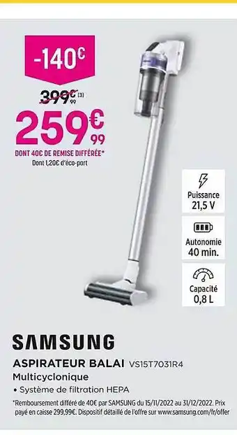 Pulsat Aspirateur balai samsung offre