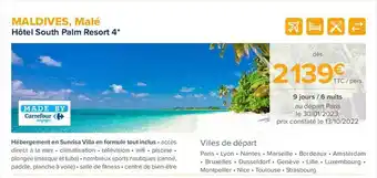 Carrefour Voyages Maldives, malé - hôtel south palm resort 4* offre