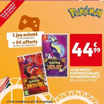 Auchan Le jeu switch pokémon écarlate ou pokémon violet offre