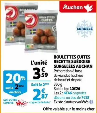 Auchan Boulettes cuites recette suédoise surgelées auchan offre