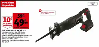 Auchan Scie sabre sans fil racing 18 v offre