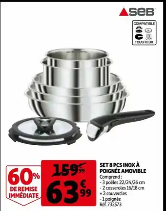 Auchan Set 8 pcs inox à poignée amovible offre