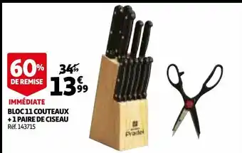 Auchan Bloc 11 couteaux + 1 paire de ciseau offre