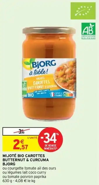 Intermarché Mijoté bio carottes butternut & curcuma BJORG offre