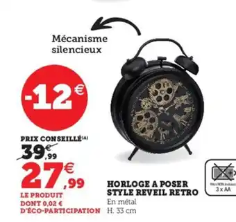 Hyper U Horloge a Poser Style Reveil Retro offre