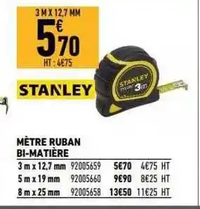 Brico Cash Mètre ruban bi-matière stanley offre