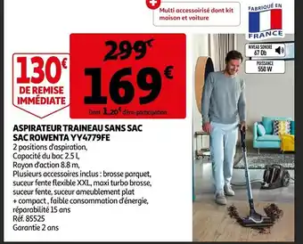 Auchan Aspirateur Traineau Sans Sac Sac Rowenta YY4779FE offre