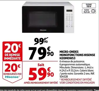 Auchan Micro-Ondes Monofonctions Hisense H20M0WS3 offre