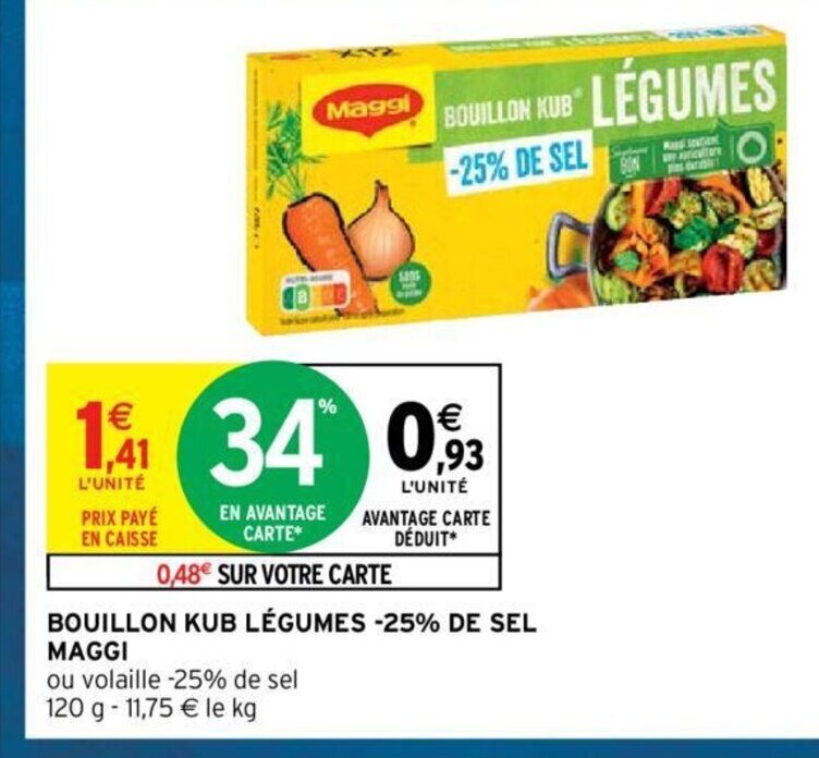 Promo Bouillon Kub Legumes 25 de Sel Maggi chez Intermarché
