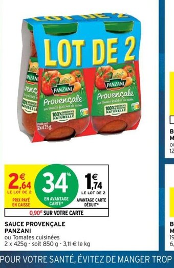 Intermarché Sauce Provencale Panzani offre