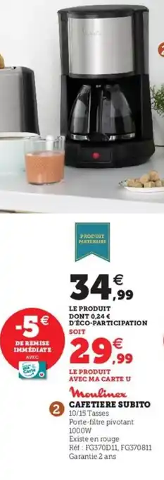 Hyper U Cafetiere Subito offre