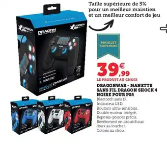 Hyper U Dragonwar - Manette Sans Fil Dragon Shock 4 Noire Pour PS4 offre