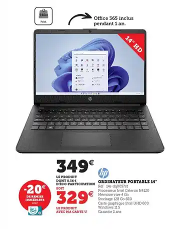 Hyper U Ordinateur Portable 14 offre