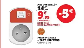 Prise Murale + Port USB/ USBC