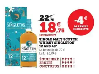 Hyper U Single Malt Scotch Whisky Singleton 12 Ans 40 offre