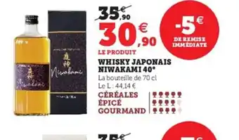 Hyper U Whisky Japonais Niwakami 40 offre