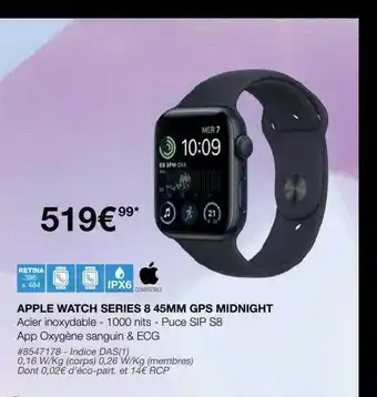 Apple watch séries 8 45 mm gps midnight