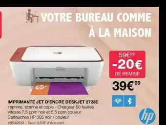 Imprimante jet d'encre deskjet 2723e hp