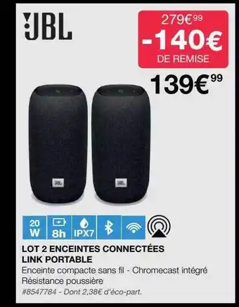 Costco Lot 2 enceintes connectées link portable jbl offre