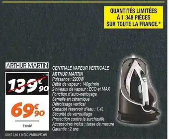 Netto Central vapeur verticale arthur martin offre