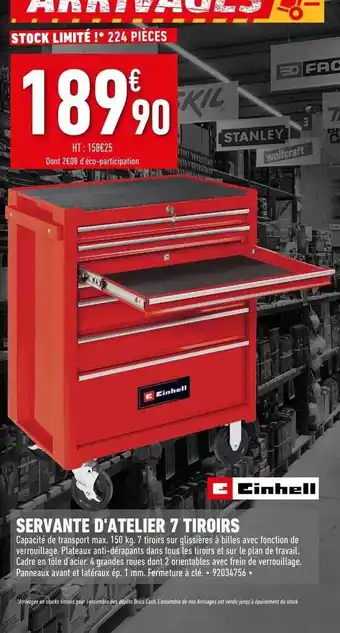 Brico Cash Servante d'atelier 7 tiroirs einhell offre