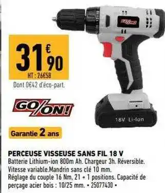 Brico Cash Perceuse visseuse sans fil 18v go-on! offre