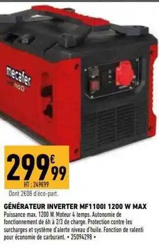 Générateur inverter mf1100i 1200 w max mecafer