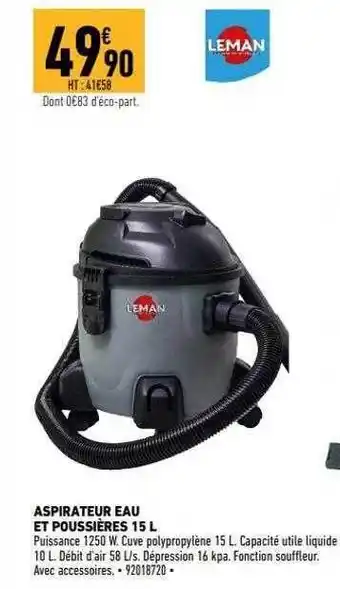 Brico Cash Aspirateur eau et poussières 15l leman offre