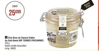Casino Supermarchés Foie gras de canard entier du sud-ouest igp terres paysannes offre