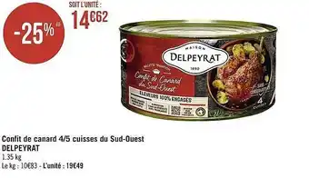 Casino Supermarchés Confit de canard 4-5 cuisses du sud-ouest delpeyrat offre