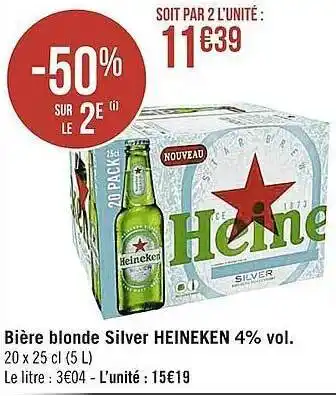 Casino Supermarchés Bière blonde silver heineken 4% vol. offre