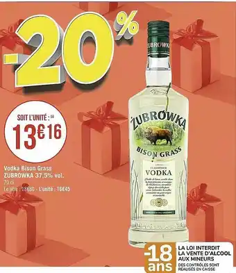 Casino Supermarchés Vodka bison grass zubrowka 37,5% vol. offre