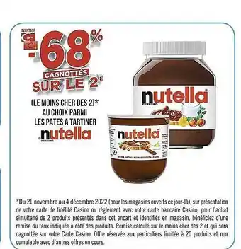 Casino Supermarchés Les pâtes à tartiner nutella offre