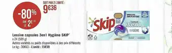 Casino Supermarchés Lessive capsules 3 en 1 hygiène skip offre