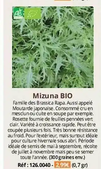 Magellan Mizuna bio offre