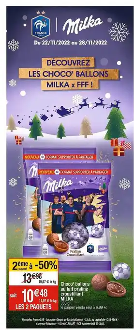 Cora x Carrefour Choco' ballons au lait praliné croustillant milka offre