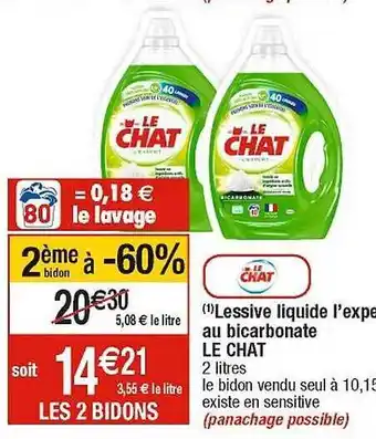 Cora x Carrefour Lessive liquide l'expert au bicarbonate le chat offre